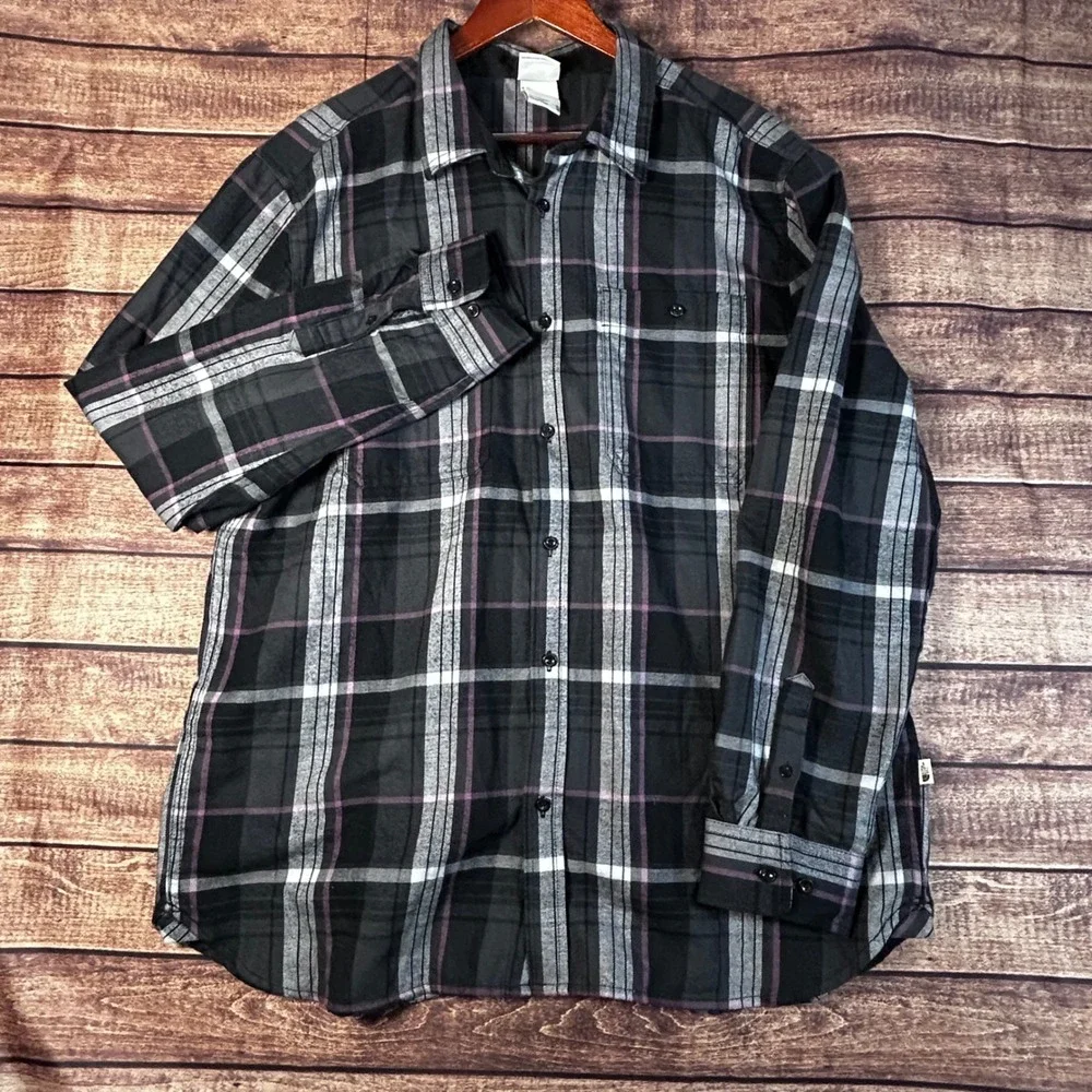 The North Face Mens XL Plaid Flannel Button Down Shirt Long Sleeve Grey Purple